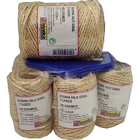 WURKO cuerda sisal 2 cabos 2,5 mm  120gr rollo , Cuerda sisal natural de 2 cabos,2,5mmFibra natural biodegradableNo se deshaceMini bobina de 120 gramosUso en paquet (1/2)