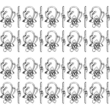 20Pcs OT Toggle Buckle Antique Flower Pattern Connectors Alloy Jewelry Accessory for DIY Craft (1/5)