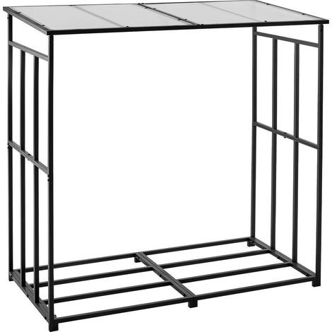 Rack à bois avec toit incliné, 1,85 m, capacité 299 kg, acier laqué. Abri de stockage pour cheminée, terrasse, jardin. (1/5)
