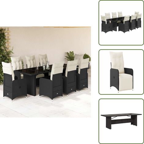 9-tlg. Garten-Bistro-Set mit Kissen Schwarz Poly Rattan - Bistro Set - Bistro Sets - Bistroset - Garten Bistro Set (1/5)
