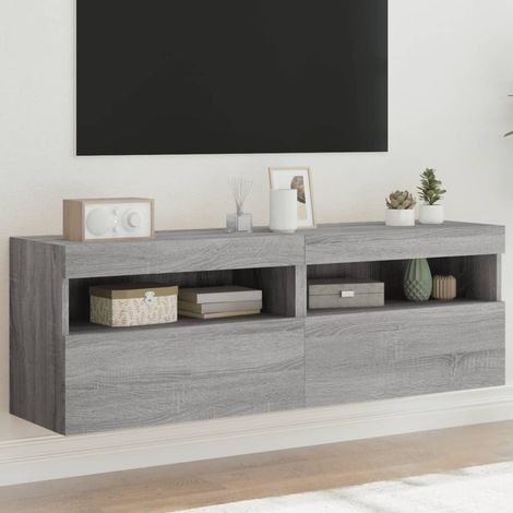 Muebles TV de pared con luces LED 2 uds gris 60x30x40 cm