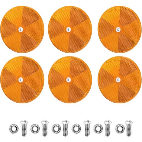 6 Pièces Réflecteurs Ronds Jaunes 100mm, avec Vis de Fixation, Catadioptres pour Remorque, Camping-car, Camion, Fourgon, Moto, Accessoire de Sécurité Routière (1/5)