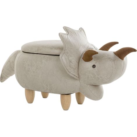 Pouf Animaletto Forma di Triceratopo Tessuto Grigio Chiaro Gambe in Legno Triceratops