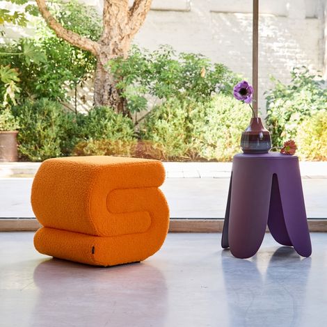 Tabouret / pouf design revêtement bouclette orange 1 place L 43 x P 47 x H 45cm - Sasha (1/5)