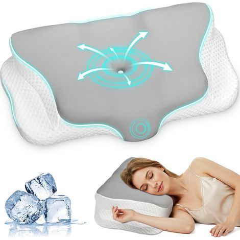Ergonomique Cervical Memoire Forme, Oreiller Ergonomique à Mémoire de Forme pour Les Dormeurs sur Le côté, Le Dos et Le Ventre (Gris) (1/2)
