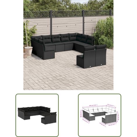 The Living Store 11-tlg. Garten-Sofagarnitur mit Kissen Schwarz Poly Rattan - Gartensofas - Outdoor Möbel - Gartenmöbel Set - Lounge Sofa - Rattan Gartenmöbel (1/3)