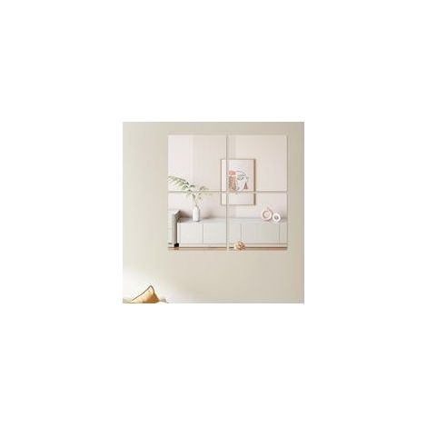 Miroir Mural 4 Pièces 20x20cm, Miroir Autocollant Adhesif Mural Muraux à Coller Incassable Petit Acrylique Plastique Carré Enfant, Deco Porte Chambre Salle de Bain Salle de Sport Salon (1/5)