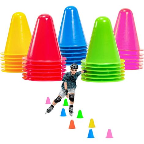 30 PCS Cone Plastique 75mm Cônes Sport Coloré pour Football, Sport , Roller, 5 Couleurs (1/5)
