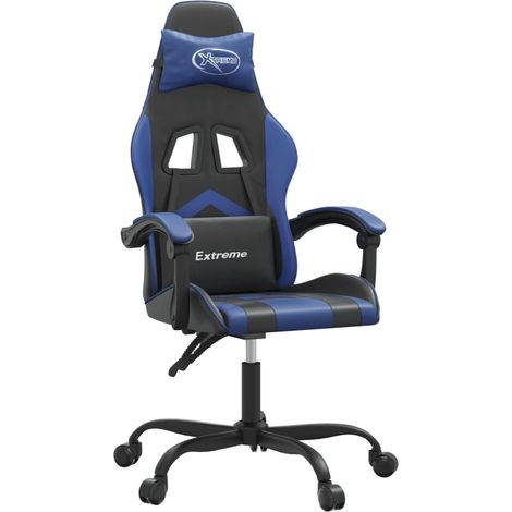 Chaise de jeu  Chaise de Gaming pivotante Noir et bleu Similicuir (1/5)