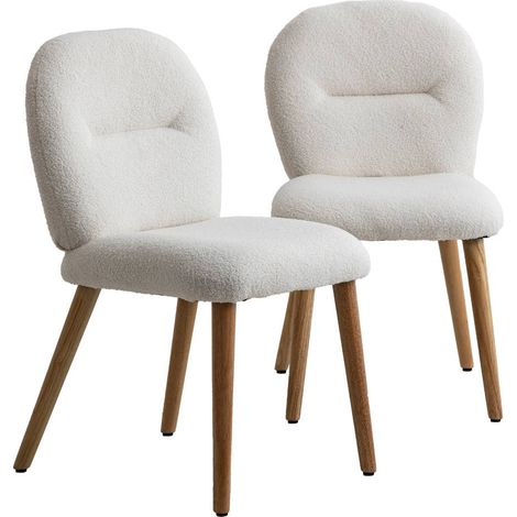 Made In Meubles – Lot de 2 chaises en tissu bouclette blanche – Pieds en bois d'hévéa – Design moderne pour salle à manger ou bureau – H. 81,5 cm x L. 46 cm x P. 50 cm (1/5)