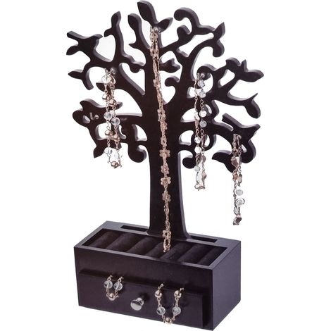 Schmuck Baum mit Schublade - schwarz - Holz Kasten Schmuck Box Kästchen Ständer