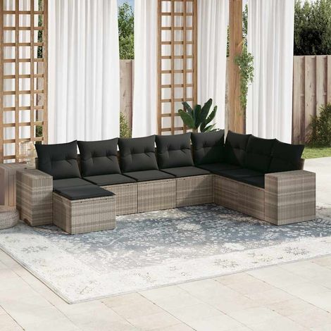 8-tlg. Garten-Sofagarnitur mit Kissen Hellgrau Poly Rattan (1/5)