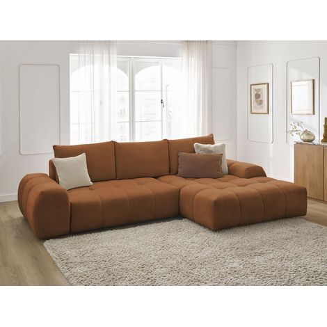 BOBOCHIC - Canapé d'angle convertible coffre EVEREST tissu chiné Angle droit Orange (1/5)
