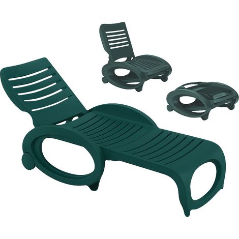 Grand Soleil – Chaise longue pliable verte – Structure en polypropylène résistante aux UV – 2 roulettes pour transport facile – Dossier haut confortable