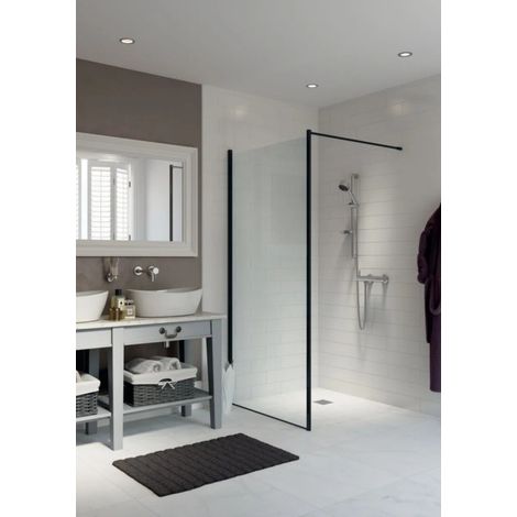 Paroi de Douche AKW LevelBest 900x1900mm en Aluminium Noir Mat et Verre Transparent - LB00217BK