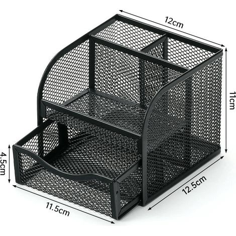 2-teiliger Schreibtisch-Organizer aus Metallgeflecht, Schreibtisch-Stiftehalter mit 4 Sortierfächern, platzsparender Stifthalter mit Schiebeschublade für Schreibwaren, Zuhause, Schule