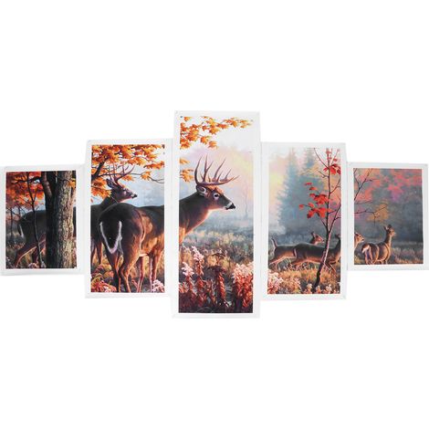 5PCS Toile sans cadre motif cerf Tableau mural Art mural pour salon Décoration intérieure (1/5)
