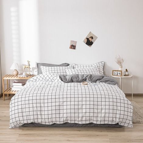 Black and White Checkered Duvet Cover 200x200 + 2 Pillowcases 76x51 cm - Adult Bedding Set for 2 People in Microfiber - Printed Checkered Bed Linen with Zipper (1/5)