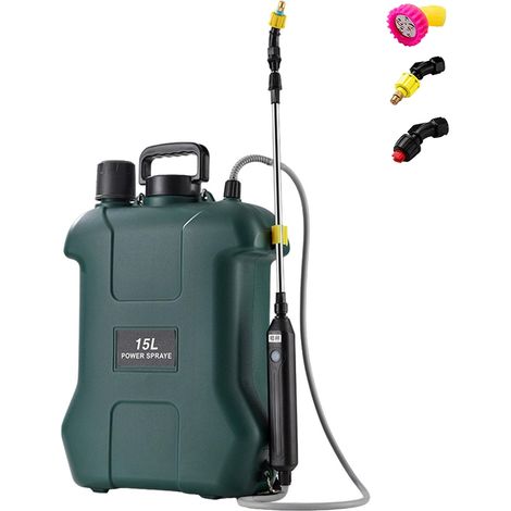 Pulverizador eléctrico de gran capacidad de 15 litros, pulverizador de jardín de alta presión con mango telescópico y 3 boquillas. (1/5)