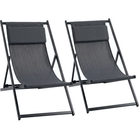 2 verstellbare, klappbare Aluminium-Gartenliegen, 96,5 x 58 x 91,5 cm, Anthrazitgrau