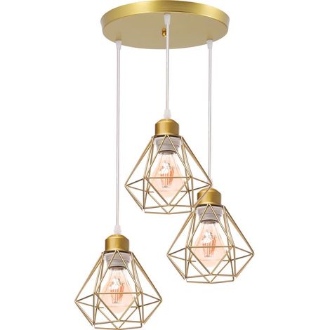 Plafonnier Rétro À 3 Lumières Or Suspension Luminaire Vintage D'Intérieur Suspension Lustre E27 Cage En Métal (1/5)