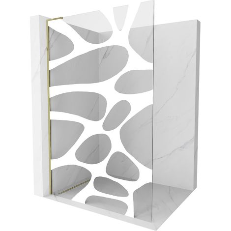Mexen Kioto L Duschwand Walk-in 90 x 200 cm, weißes Muster, gold