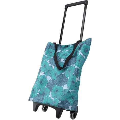[NIE BENUTZT]Einkaufswagen mit Rädern, einziehbarem Griff, blaues Gänseblümchenmuster, hohe Tragkraft, große Kapazität, wasserdichtes ABS-Oxford-Gewebe, tragbare Trolley-Tasche (1/5)