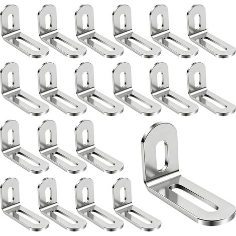 Lot de 20 connecteurs d'angle en acier inoxydable - 30 x 48 mm - Angle réglable - Entretoise d'angle en forme de L avec fente - Trou oblong en acier inoxydable - 3 mm d'épaisseur - 90 ° (1/5)