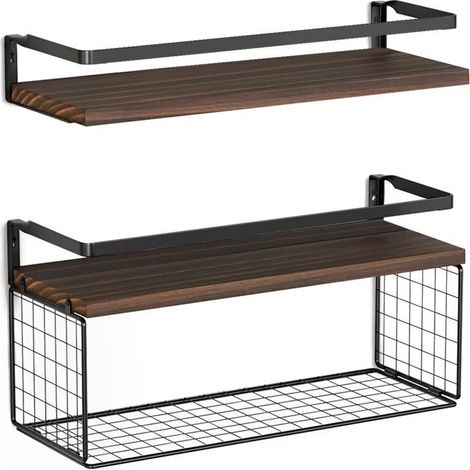 Shower storage and wall shelves – wall shelves with wire baskets, bathroom shelves above the toilet with metal bars, wooden wall shelves for the shower