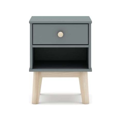 Mesita de noche para dormitorio Dylan 1 cajón acabado verde kaki/cera blanca, 40cm(ancho) 53.1cm(alto) 35cm (fondo) (1/4)