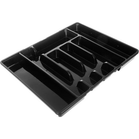Organiseur à couverts ajustable pour tiroir de cuisine, noir, extensible de 28 à 45 cm, avec séparateur coulissant (1/5)