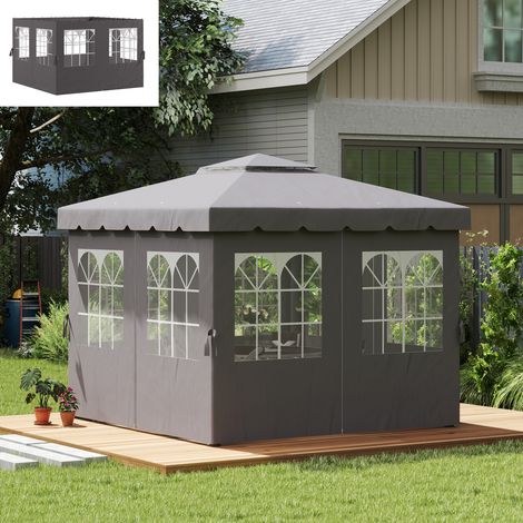 Panneaux latéraux pour pavillon de jardin (4 panneaux), avec fermeture éclair, pour pavillon de 3 x 3 m, gris foncé (1/5)
