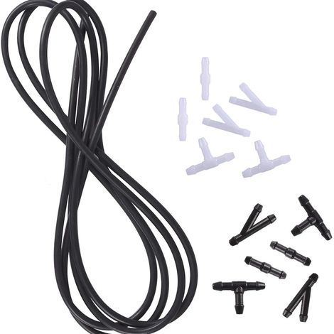 Scheibenwaschschlauch-Set 4x7 mm 1 m + Anschlüsse (1 T-Stück + 1 Winkel + 2 gerade Schläuche) für Scheibenwischerdüse – 1 Stück, Schwarz (1/5)