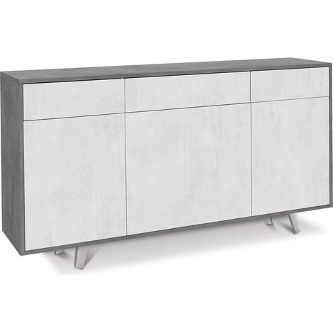 Mobile 3 Ante 3 Cassetti 164x92x41 cm Cemento/Ossido Bianco (1/2)