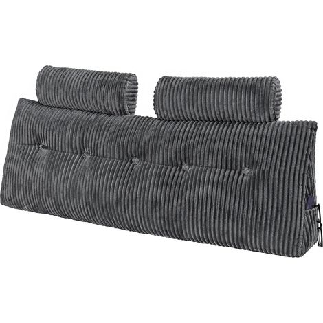 Coussin de lecture avec 2 poches latérales et 2 appuis-tête, coussin tête de lit (Queen Size), oreiller en flanelle lavable, soutien dorsal pour lire, jouer, se reposer et travailler, gris (1/5)
