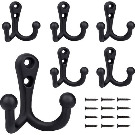 6-teiliges Set Retro-Doppelkleiderhaken aus Metall, schwarze Retro-Garderobe für Bad und Küche (1/5)