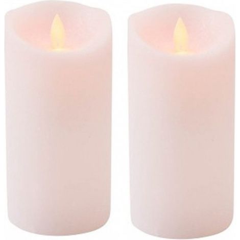 LED-Kerze/Säulenkerze – 2er-Set – Hellrosa – H 15 x D 7,5 cm – Wachs – flackernde Flamme (1/2)