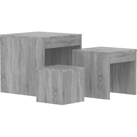 Lot de 3 tables d'appoint gigognes en bois d'ingénierie gris DEC032739