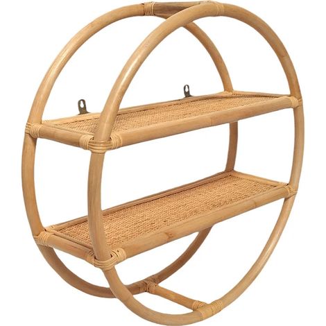 Etagère murale ronde D. 60 cm en rotin naturel 2 tablettes - HAZEL (1/5)