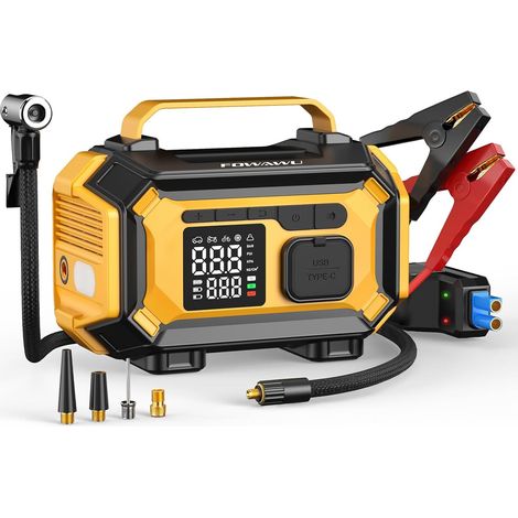 Booster Batterie Voiture avec Gonfleur 9-en-1 Démarreur Batterie 8000A Gonfleur Pneus Voiture 150psi Arrêt Automatique (1/5)