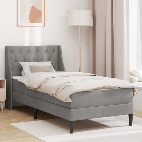 Bettgestell mit Matratze mit Matratze Hellgrau 90 x 200 cm Samt