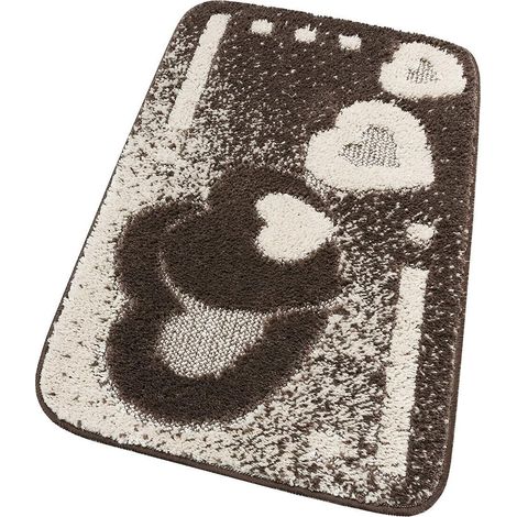 Tappeto Bagno Cuori Morbido Antiscivolo Assorbente Scendiletto Doccia 100% Made In Italy Marrone - 50x80 cm