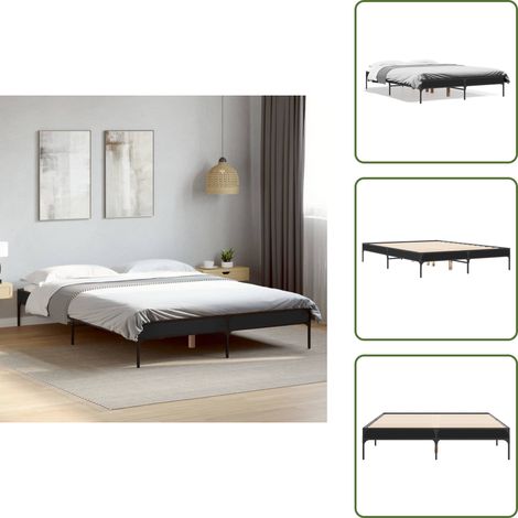 The Living Store Bettgestell Schwarz 120x190 cm Holzwerkstoff und Metall - Bettesrahmen - Doppelbett - Holzbettfassungen - Massivholzbette - Schwarzes Bett