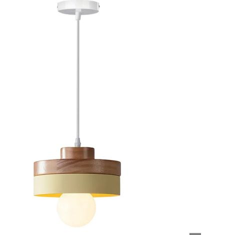 Lampe Suspension Moderne,18cm Lustre Vintage Industriel E27 Suspension Luminaire Abat-jour en Bois Design Rond Style Nordique (1/5)
