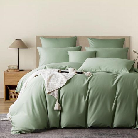 Mako Satin Bettwäsche 155x220 cm Grün, 100% Baumwolle, kühlend, 3-teilig