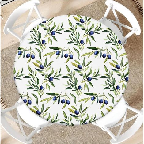 Nappe ronde avec élastique Ø 90cm, Motif Vert Olive, pour Intérieur & Extérieur