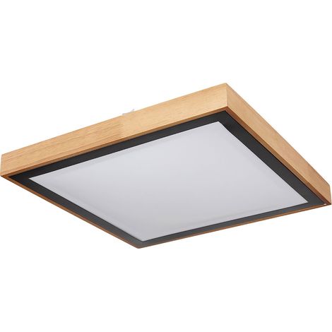 Deckenleuchte CCT Deckenlampe Schlafzimmer Landhausstil Holzleuchte, Holzoptik braun Metall schwarz opal, 1x LED 24W 1020Lm 3000K, 4500K, 6000K, HxLxB 9x39x39cm