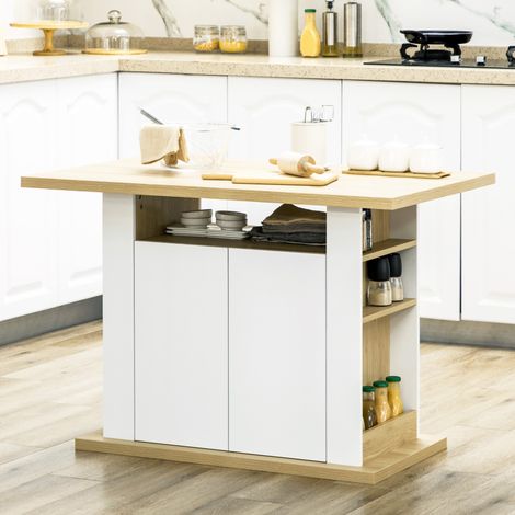 Ilot central cuisine table avec grand plan de travail 4-6 personnes - dim. 110L x 70l x 75,5H cm