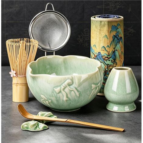 Kit Matcha 7 Pièces avec Bambou Fouet Bol Bec Verseur Matcha Set Céramique (1/5)