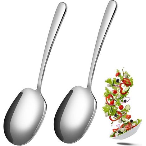 Ensemble de 2 cuillères de service Dailygoods, en acier inoxydable, à longs manches, pour salade et autres usages. (1/5)